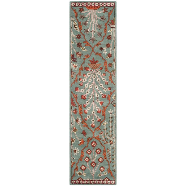 SAFAVIEH Wyndham Blue/Rust 2 ft. x 9 ft. Border Runner Rug