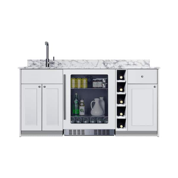 Turnkey Oasis Wet Bar 68.5 in W 50-Bottle Single Zone Beverage Cooler in White with Sink and Cabinetry, ADA Compliant
