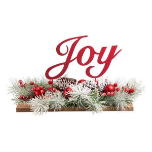 12.85 in. H x 20 in. L Christmas Metal in. Joy in. Floral Center Piece