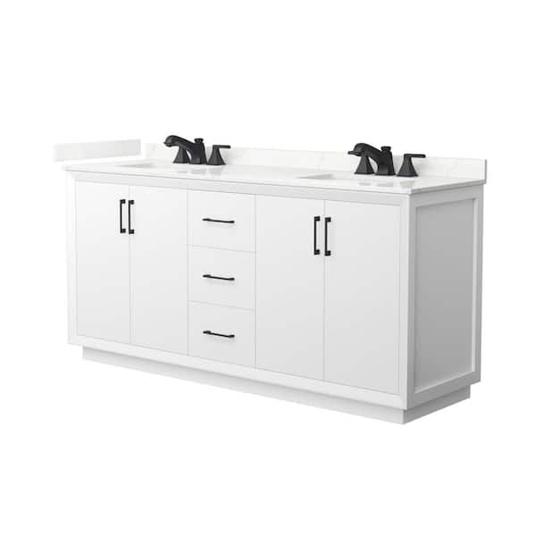 Wyndham Collection Strada 72 in. W x 22 in. D x 35 in. H Double Bath Vanity in White with Giotto Quartz Top