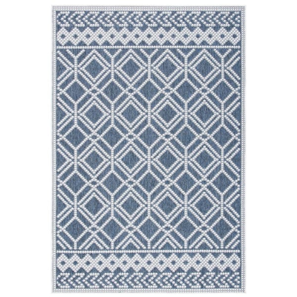 Martha Stewart Indoor Outdoor Gray/Ivory 7 ft. x 9 ft. Diamond Trellis Indoor/Outdoor Area Rug