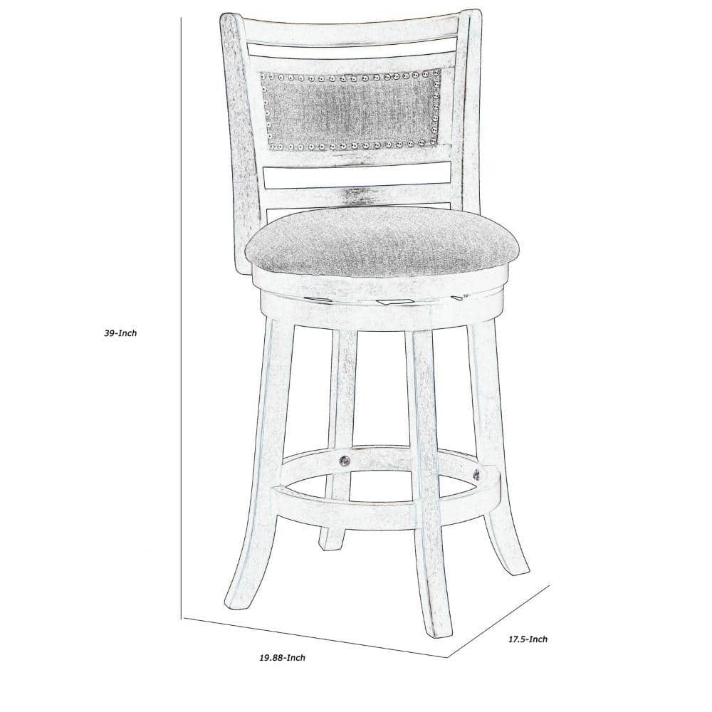 Curved Swivel Solid Wood Counter Stool with Beige Fabric Cushion