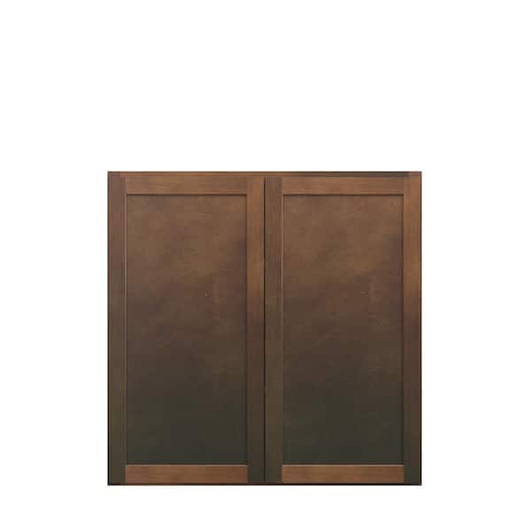 Kunal Kitchens Amherst Shaker 36 in. W x 36 in. H x 12 in. D in Walnut Plywood Assembled Wall Cabinet