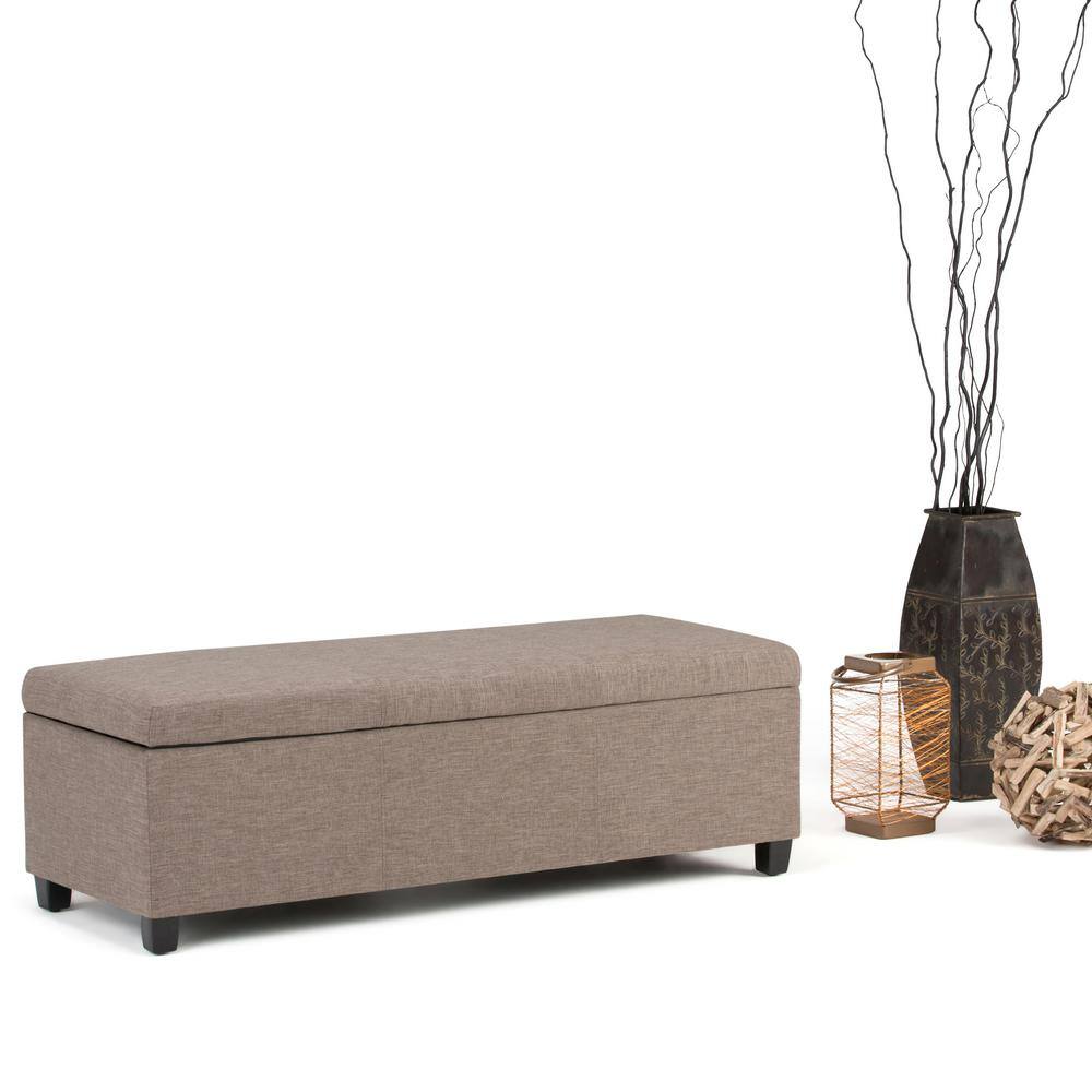 Fawn Brown Polyester Rectangular Storage Ottoman with Edge Stitching