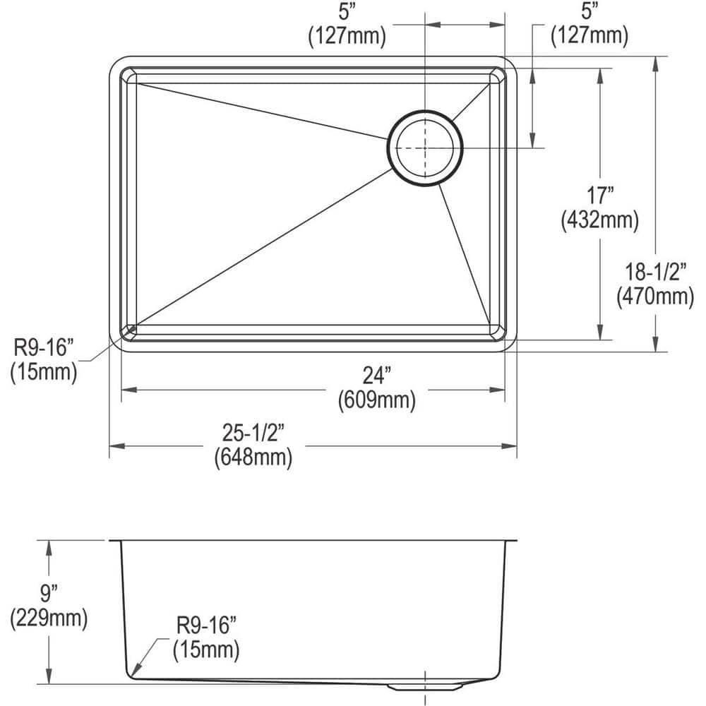 Crosstown 25.5" Silver Stainless Steel Undermount Kitchen Sink