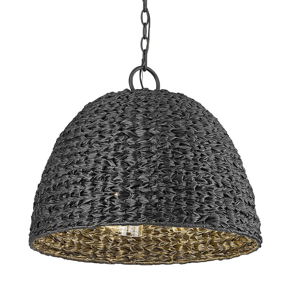 Natural Black Glass and Wicker 3-Light Outdoor Pendant