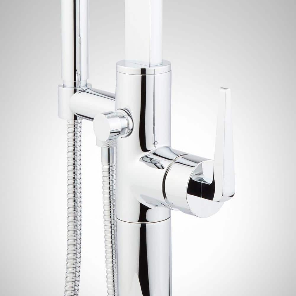 Chrome Floor Mounted Bathtub Faucet with Hand Shower