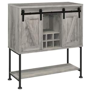 Claremont Gray Driftwood 44.25 in. H Sliding Door Bar Cabinet with Lower Shelf
