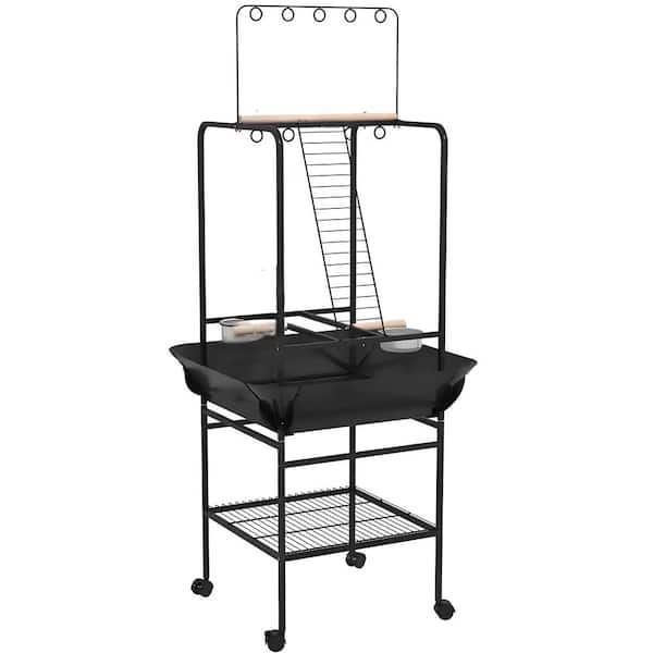 61 in. Gray Steel Bird Cage with Wheels, Perches, Stainless Steel Feed Bowls, Pull-Out Tray and Toy Hanger, Bird House