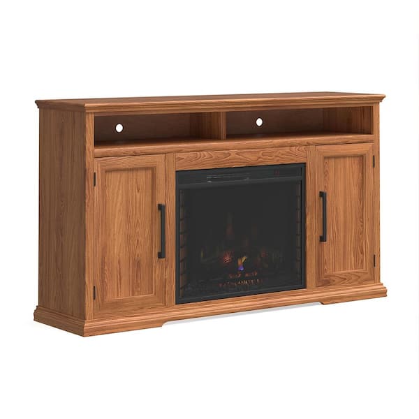 Bridgevine Home 75 in. Fully Assembled Oak TV Stand with Electric