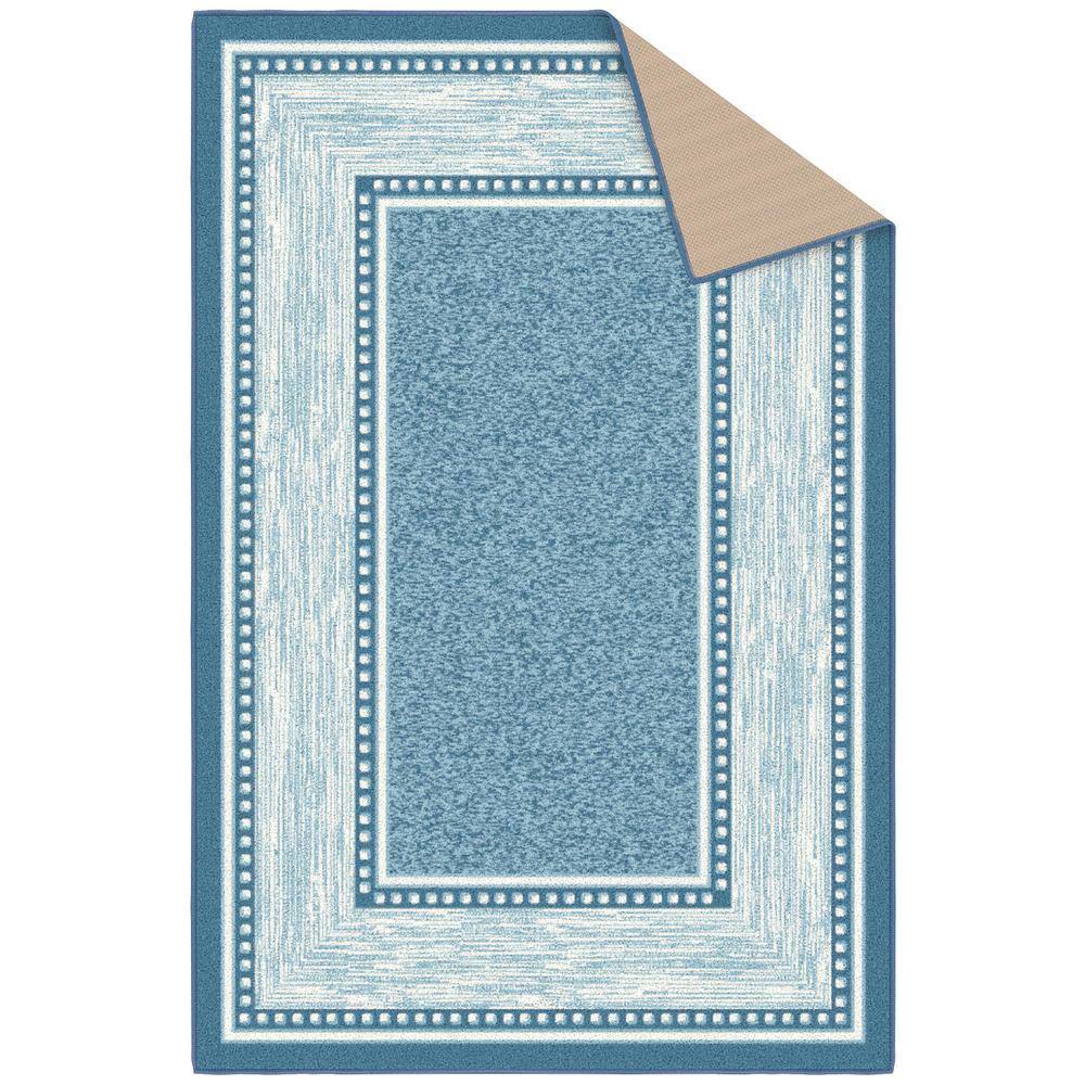 Blue and Gray Synthetic Non-Slip Rectangular Area Rug