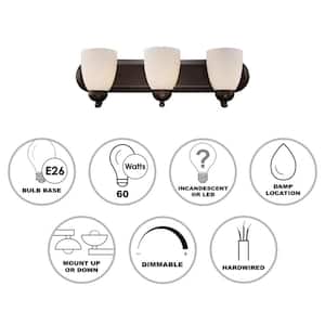 Clayton 24 in. 3-Light Oil Rubbed Bronze Bathroom Vanity Light Fixture with Frosted Glass Shades