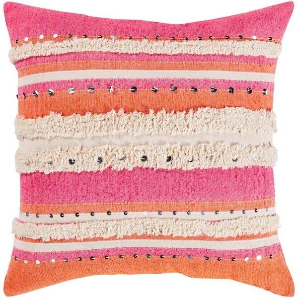 Livabliss Sabia Pink Striped Textured Polyester 22 in. x 22 in. Throw Pillow