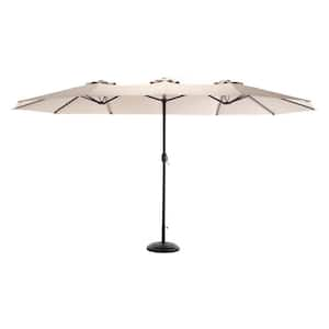 14.8 ft. Steel Push-Up Rectangular Market Umbrella with Double Sided and Crank in Khaki