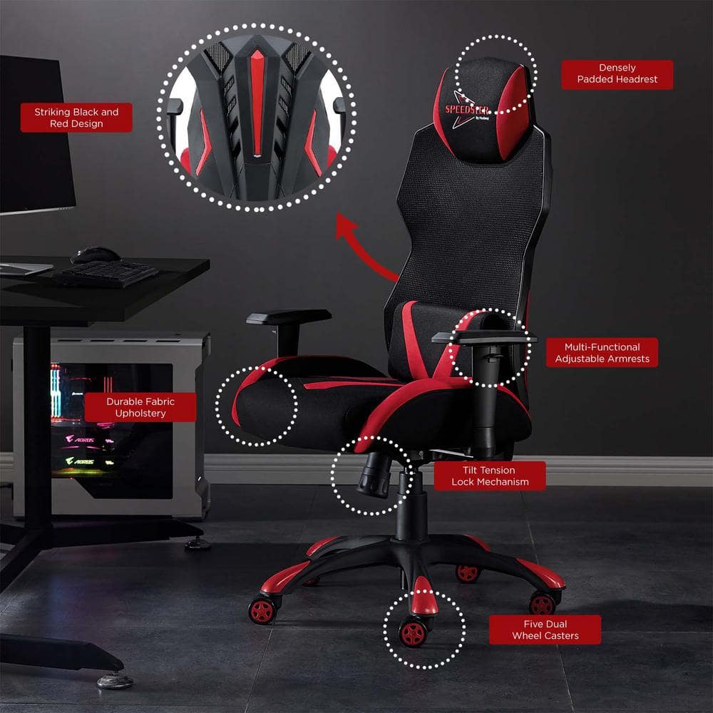 Speedster Ergonomic Mesh Gaming Chair with Lumbar Support, Black Red
