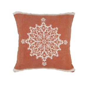 Mandala Rust Medallion Tufted Border Poly-Fill 20 in. x 20 in. Indoor Throw Pillow