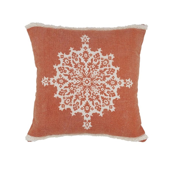 Unbranded Mandala Rust Medallion Tufted Border Poly-Fill 20 in. x 20 in. Indoor Throw Pillow