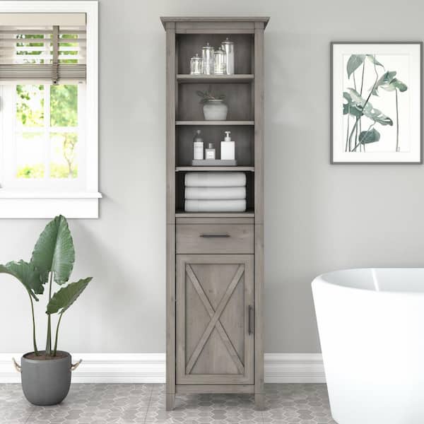 Key West 18.9 in. W x 15.67 in. D x 68.11 in. H Gray Particle Board Freestanding Linen Cabinet in Driftwood Gray