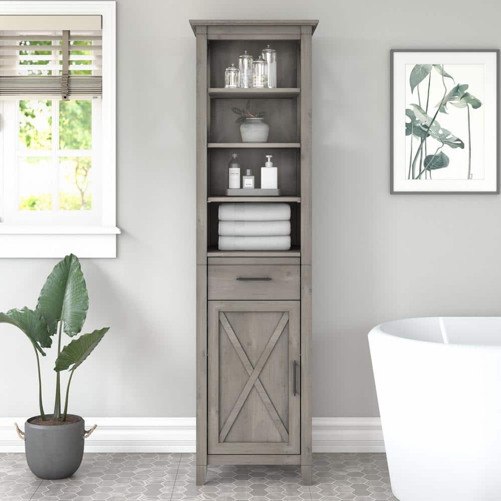 Driftwood Gray Tall Adjustable Bookcase Cabinet with Doors