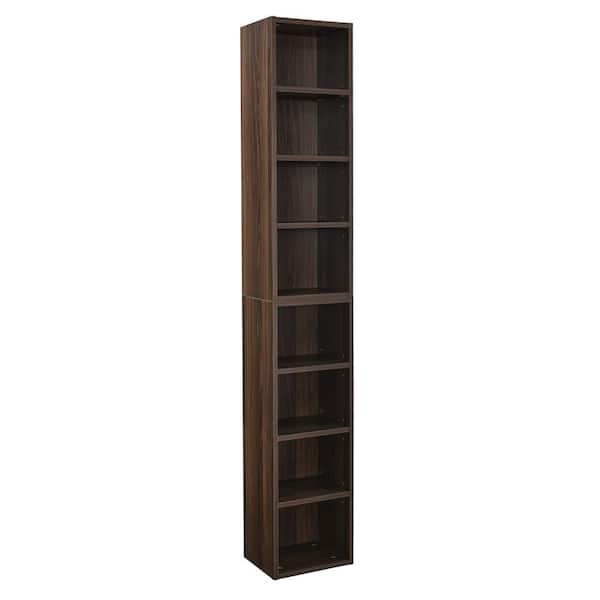 Unbranded 11.61 in. W x 9.25 in. D x 70.87 in. H Brown Display Linen Cabinet with Bookshelf and Adjustable Shelves
