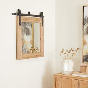 27 in. x 30 in. Square Framed Brown Wall Mirror with Metal Hanging Rod