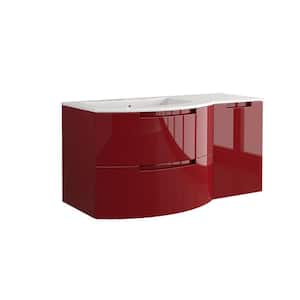 Oasi 43 in. Vanity in Glossy Red with Tekorlux Vanity Top in White with White Basin