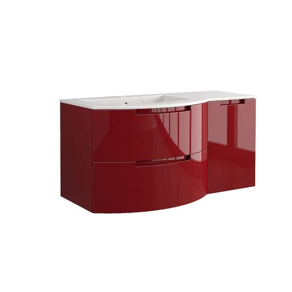 LaToscana Oasi 43 in. Vanity in Glossy Red with Tekorlux Vanity Top in White with White Basin