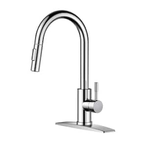 Single Handle Pull Down Sprayer Kitchen Faucet with Removable Deck Plate Swivel Spout in Chrome