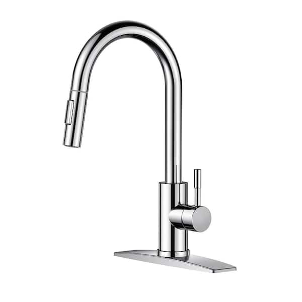 FURUISI Single Handle Pull Down Sprayer Kitchen Faucet with Removable Deck Plate Swivel Spout in Chrome