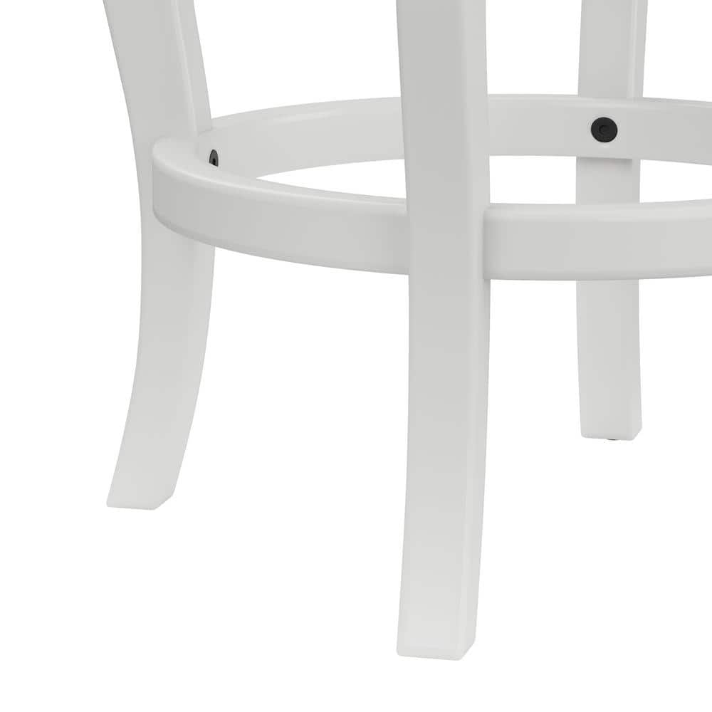 White Wood Swivel Counter Stool with Beige Fabric