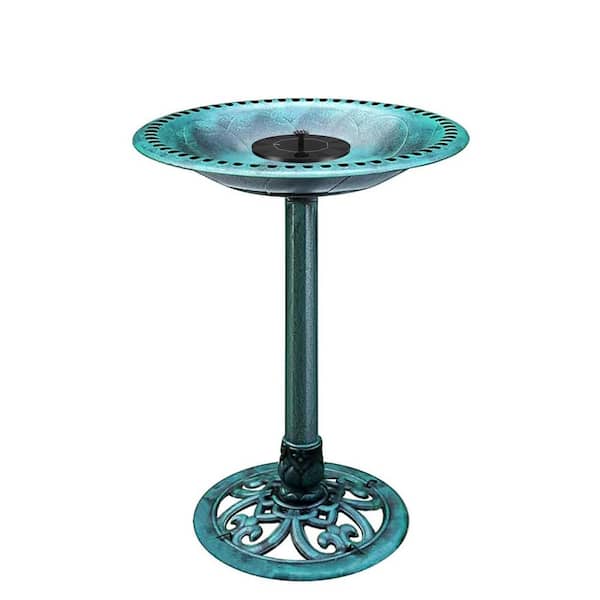24 in. 17 in. Green Polyresin Solar Bird Bath Outdoor Fountain with Solar Powered Water Feature