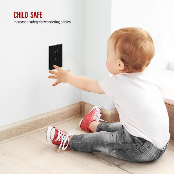 ENERLITES 1-Gang Black Duplex Outlet Plastic Screwless Wall Plate