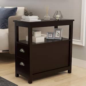 2-Drawer Brown Narrow Nightstand (24.02 in. x 11.81 in. x 23.62 in. )