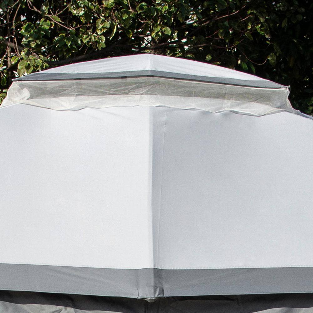 12 ft x 10 ft Gray Metal Octagon Outdoor Gazebo with Mesh Sidewalls