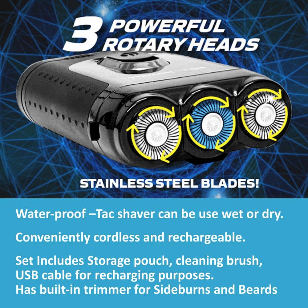 Bell+Howell Tac Shaver 2-in-1 Rechargeable Wet/Dry Rotary Shaver