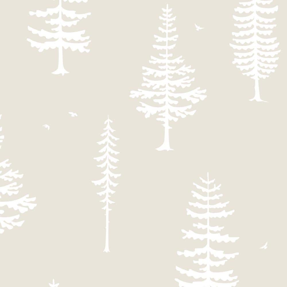Tree With Birds Beige Peel and Stick Smooth Vinyl Wallpaper