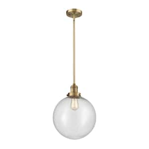 Beacon 1-Light Brushed Brass Globe Pendant Light with Seedy Glass Shade