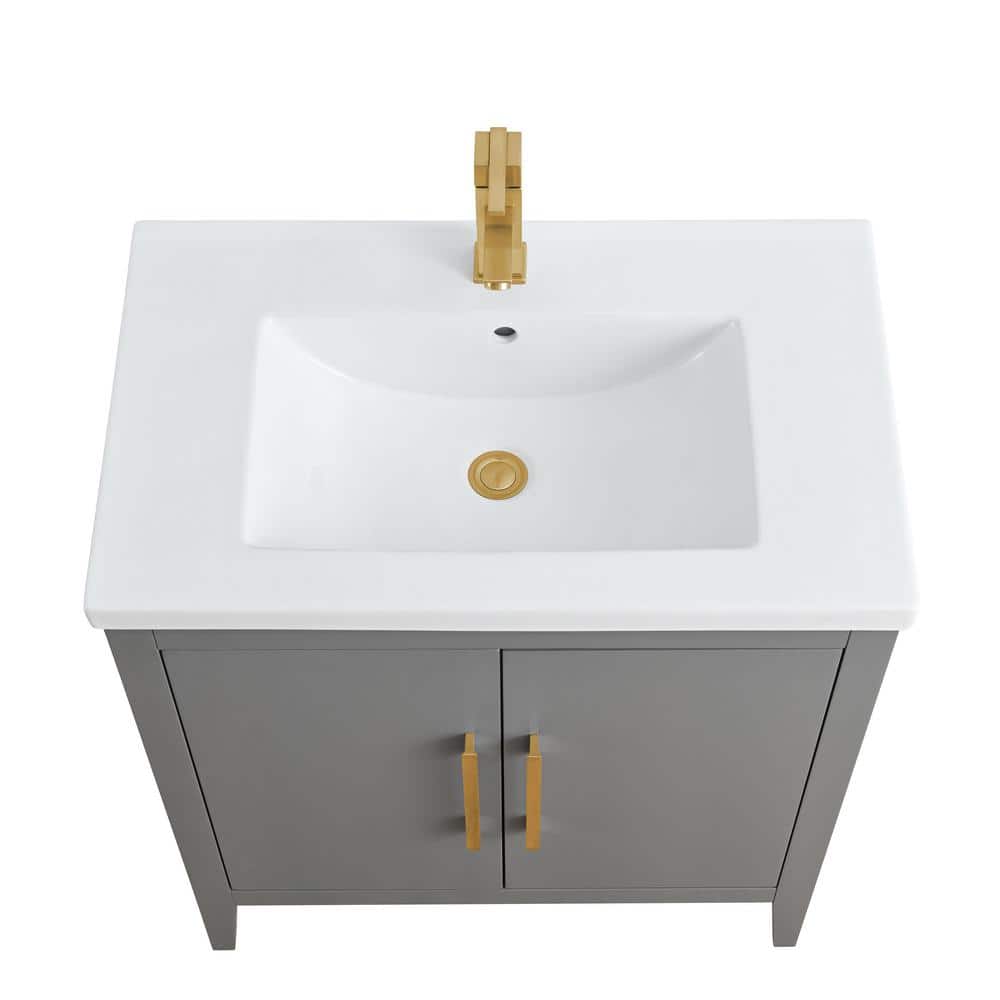 30" Cashmere Gray Single Sink Bathroom Vanity with Ceramic Top