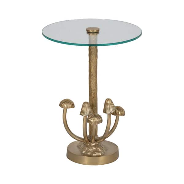 Liv & Skye 15 in. Gold Round Glass Accent Table