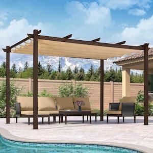 PURPLE LEAF 10 ft. x 12 ft. Navy Blue Metal Outdoor Retractable Pergola ...