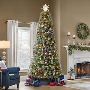 9 ft. Pre-Lit LED Sparkling Amelia Frosted Pine Artificial Christmas Tree with 600 Warm White Micro Fairy Lights