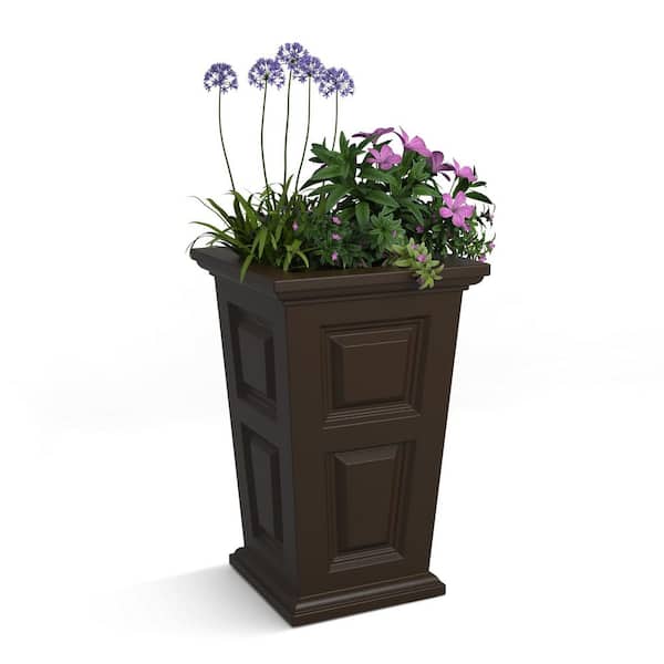 Mayne Wyndham 24 in. Tall Self-Watering Espresso Polyethylene Planter