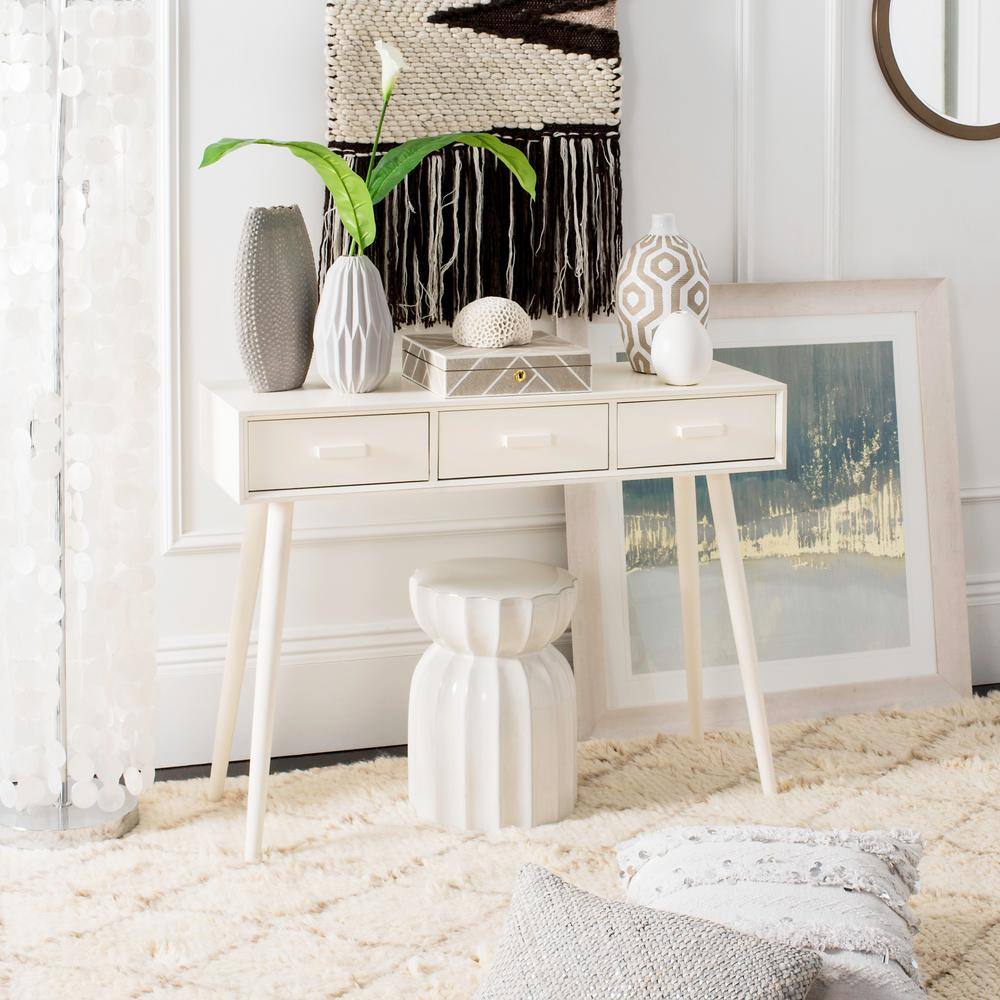 Elegant Transitional White Mirrored 3-Drawer Console Table