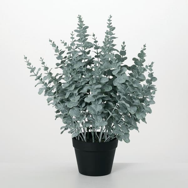 Artificial 24 in. Lush Potted Eucalyptus Bush, Green