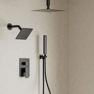 3-Spray Ceiling Mount 10 and 6 in. Dual Shower Head and Handheld Shower Head 2.5 GPM in Matte Black (Valve Included)