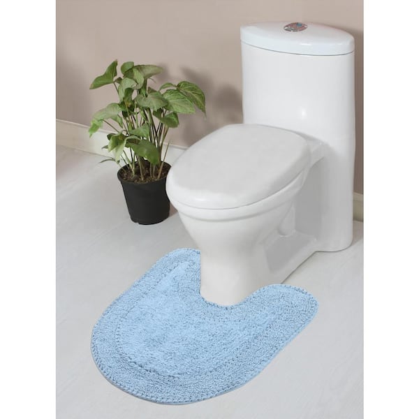 HOME WEAVERS INC Double Ruffle Collection 100% Cotton Bath Rugs Set, 20x20 Contour, Blue