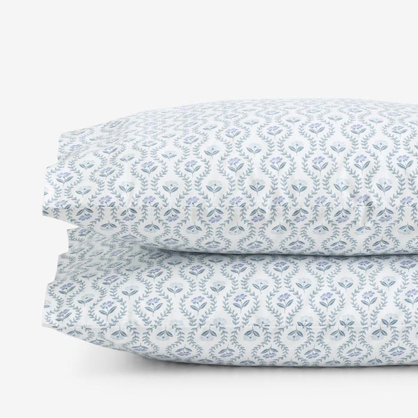 Company Cotton Tira Flower Percale Blue King Pillowcase (Set of 2)