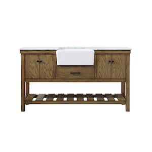 Timeless Home 60 in. W x 22 in. D x 34.13 in. H Single Bathroom Vanity Side Cabinet in Driftwood with White Marble Top