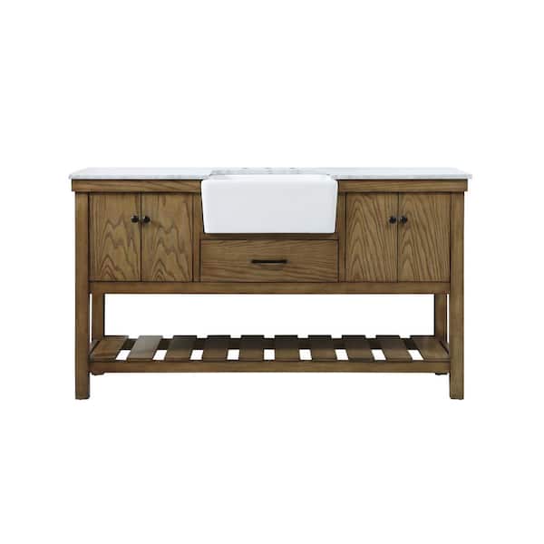 Unbranded Timeless Home 60 in. W x 22 in. D x 34.13 in. H Single Bathroom Vanity Side Cabinet in Driftwood with White Marble Top