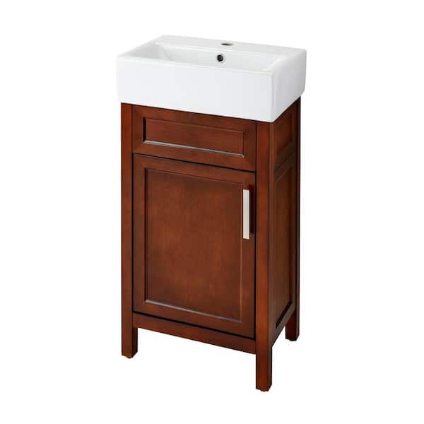 Arvesen 18 in. W x 12 in. D Vanity in Tobacco with Ceramic Vanity Top in White with White Sink Arvesen 18 in. W x 12 in. D Vanity in Tobacco with Ceramic Vanity Top in White with White Sink
